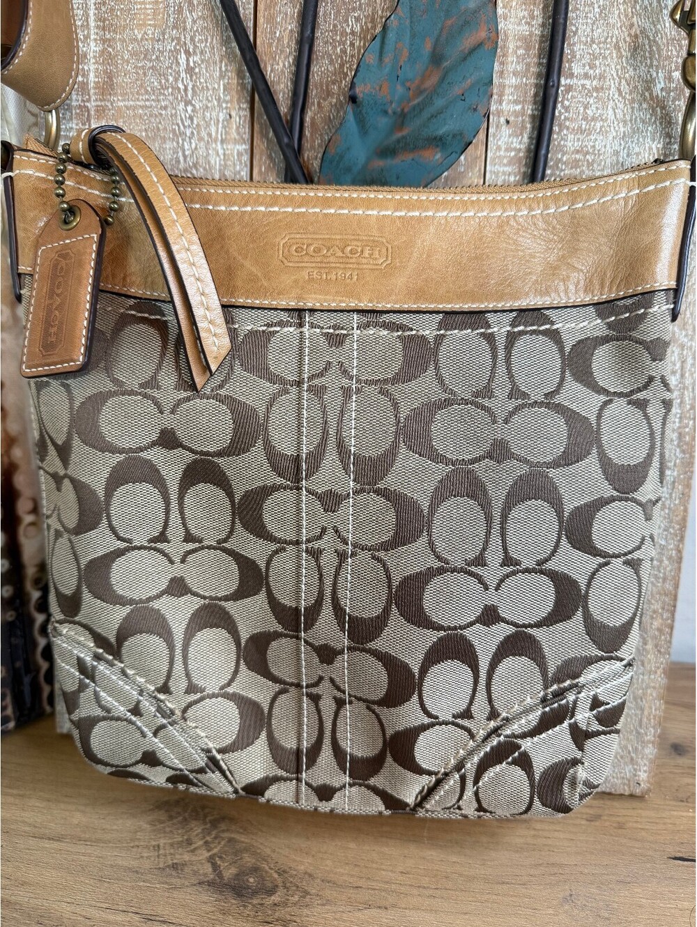 Coach Signature C Jacquard Leather Shoulder Crossbody Bag